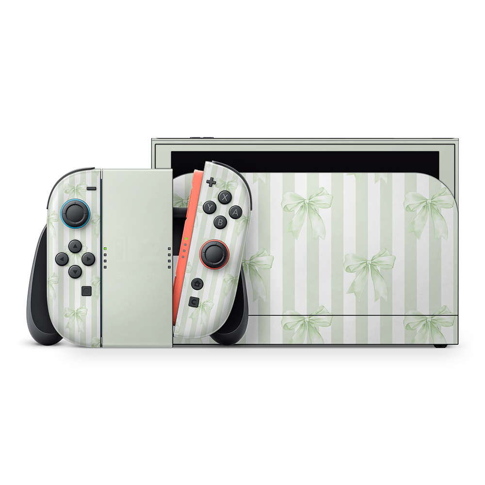 Soft Green Bows Nintendo Switch 2 Decal Skin
